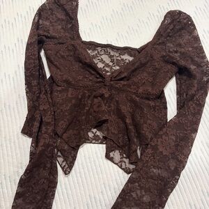 PrettyLittleThing Chocolate Lace Long Sleeve Top
